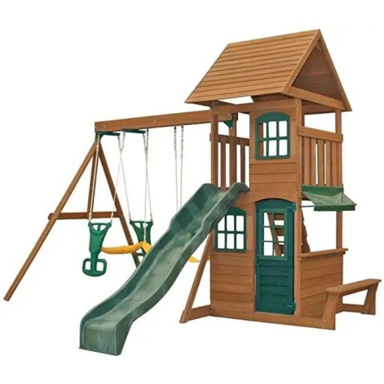 Kids Wooden Playhouse With Slide Popular Modern Cubby House With Plastic Slide