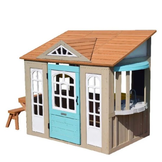 Populared cubby house children outdoor wooden play house with bench