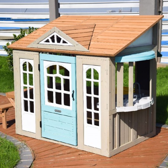 Populared cubby house children outdoor wooden play house with bench