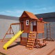 outdoor wooden Two-story play house with swing and slide set