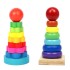 Custom Educational Colorful Rainbow Tower Stacking Ring Toy Kids Wooden Tower Of Hanoi Puzzle Game