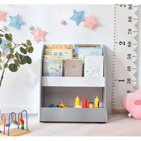 2024 Best popular children furniture kids wooden bookcase with wheel